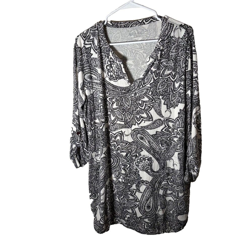 Coolibar Dress Women's Large UPF Shift Paisley V-Neck 3/4 Sleeve Shift Outdoor